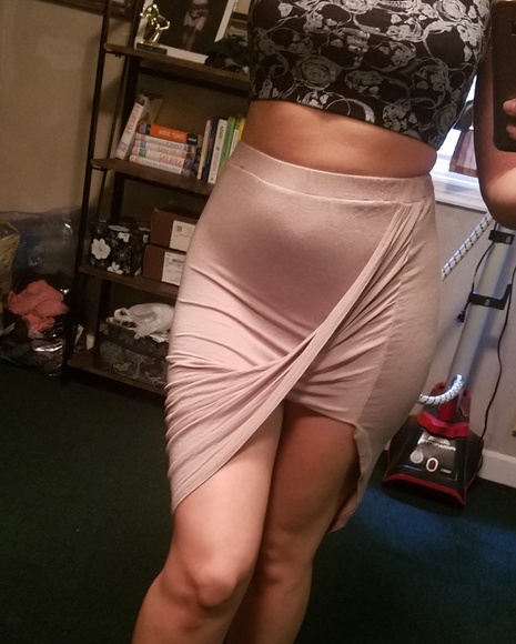 Taupe Twisted Front Skirt - Picture 2 of 4